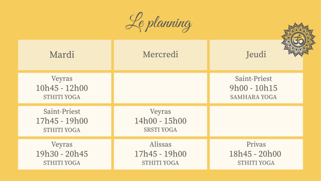Planning hebdomadaire yoga